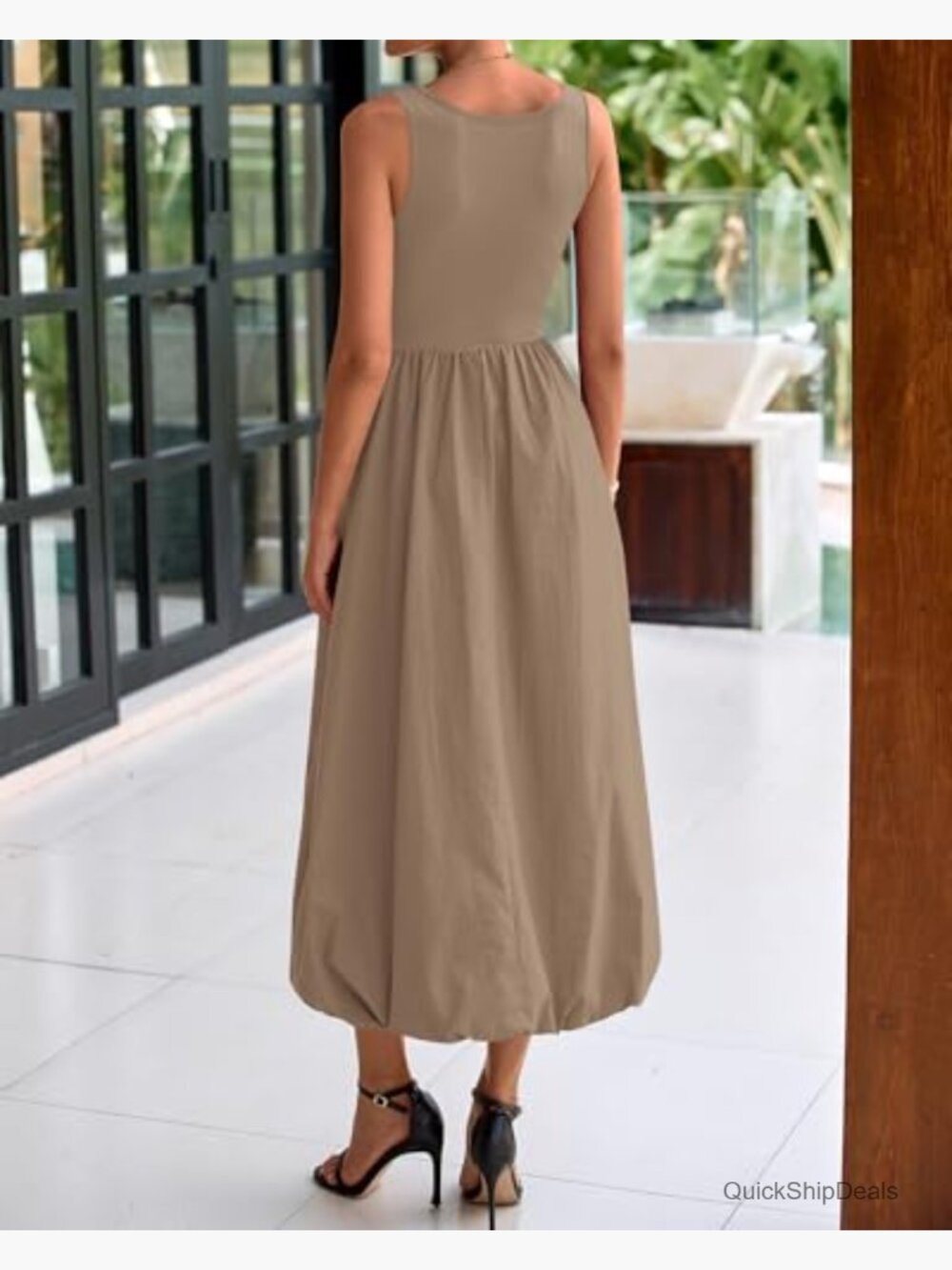 Sleeveless Patchwork Knit Midi Dress with Pockets - Picture 3 of 7
